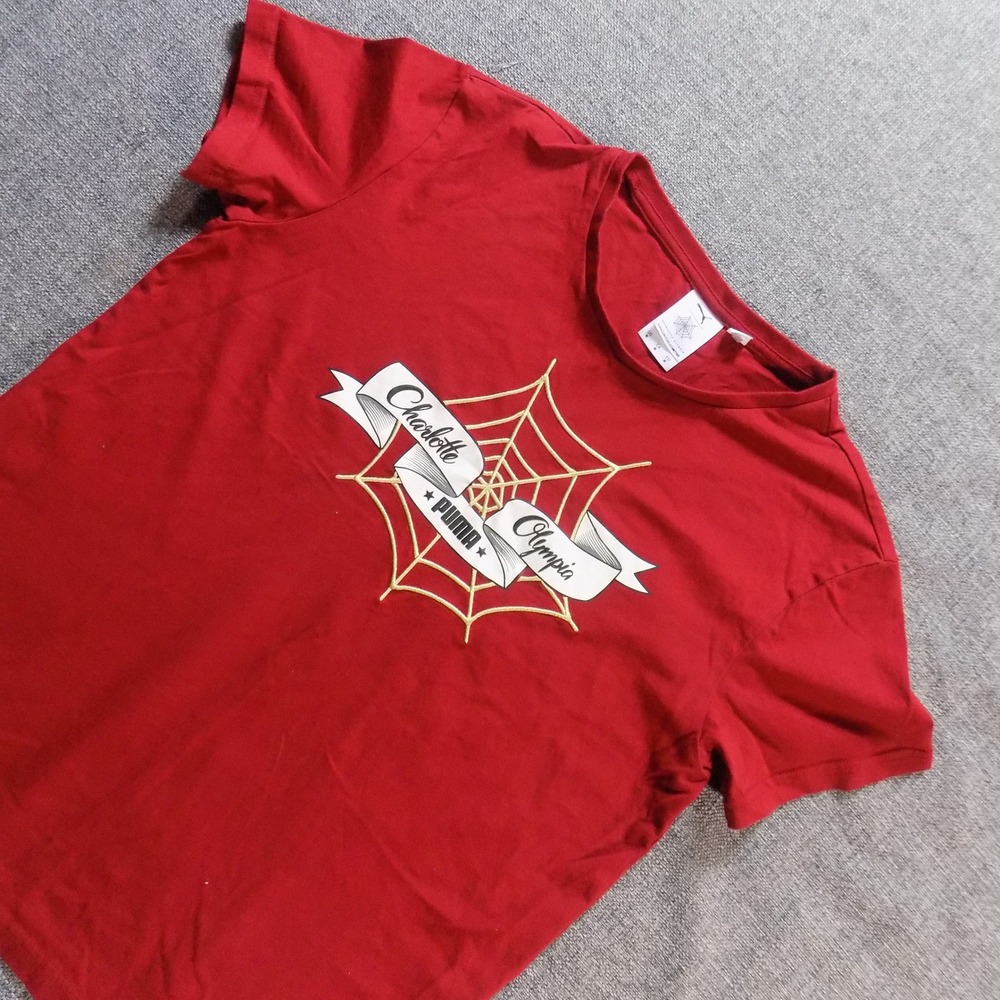 Puma T-Shirt Womens Medium Red Excellent Charlotte Olympia Spider Web Graphic